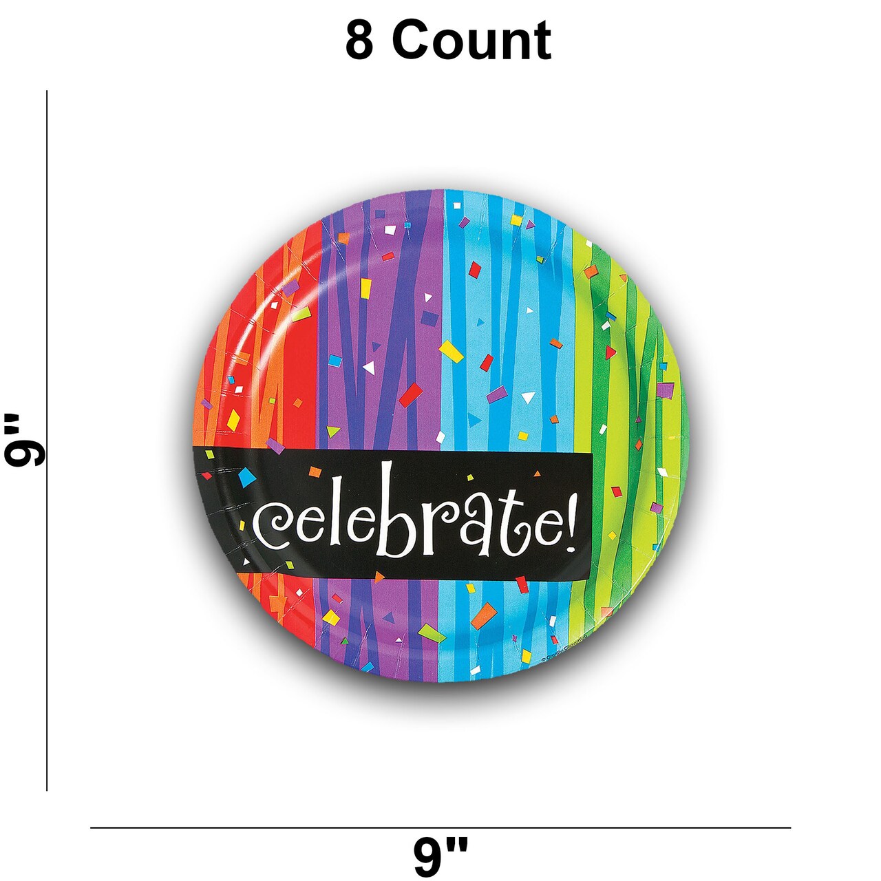 8 Count Celebrate Multicolor Confetti Paper Party Dinner Plates 9" Durable Disposable Plates